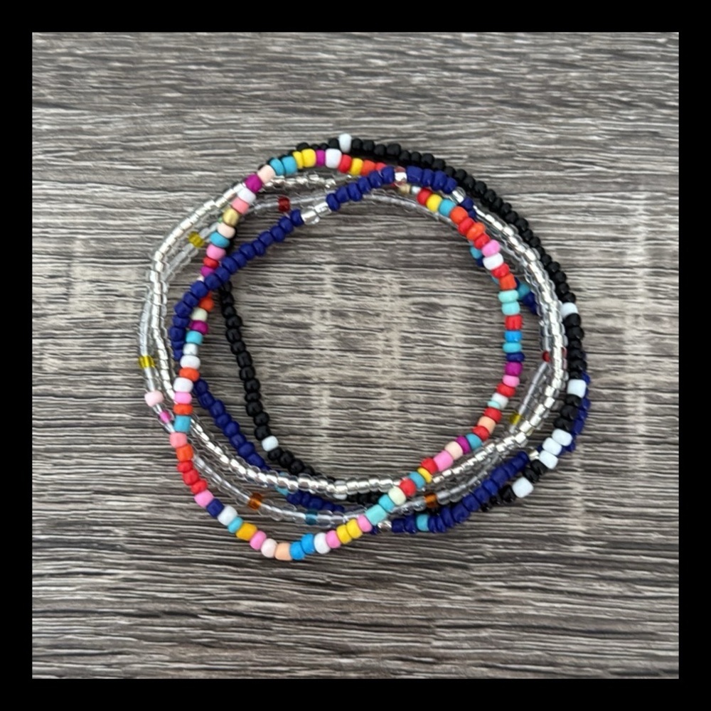 Stackable beaded bracelet set rainbow flower power girlhoodcore festival boho